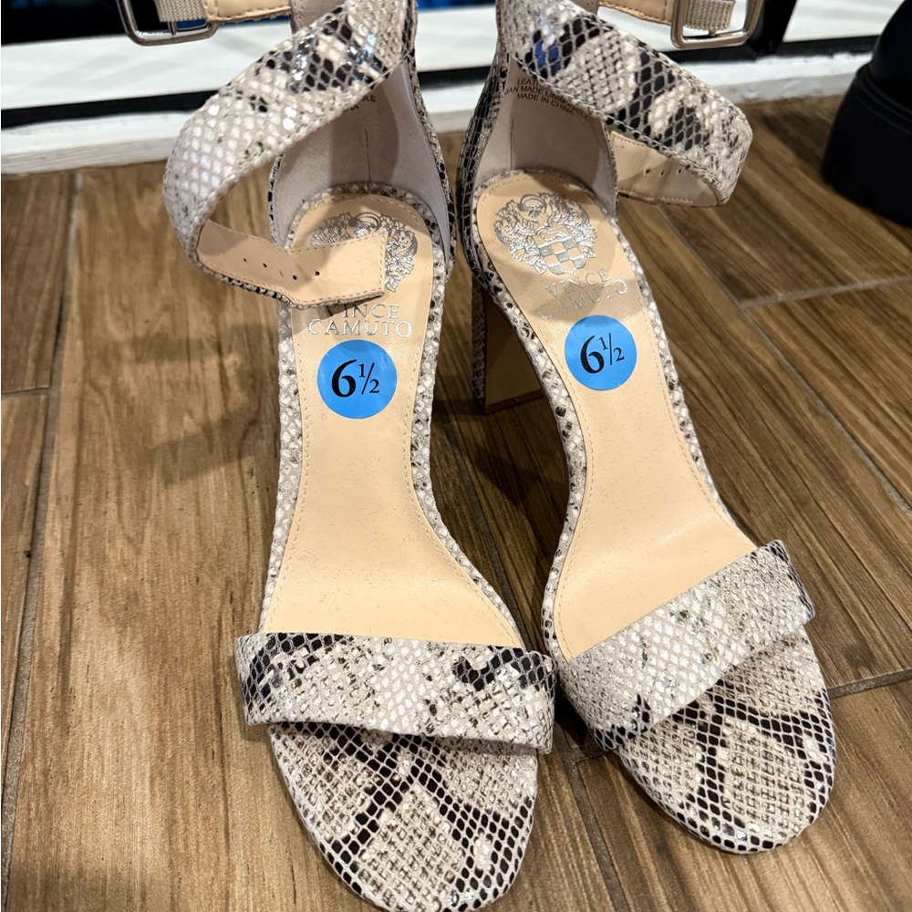 Vince Camuto Snakeskin Heels - Cream and Black